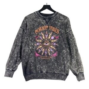 Cosmic Vibes Women’s Gray Pullover Sweater Shirt Medium Casual Stylish Trendy
